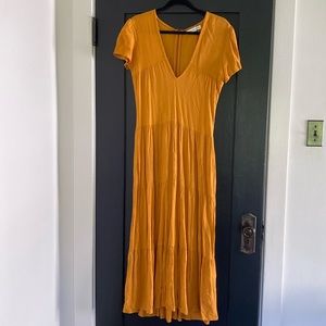 Women’s Faithful The Brand Mustard Color Flowy Cap Sleeve Vneck Dress Sz 10